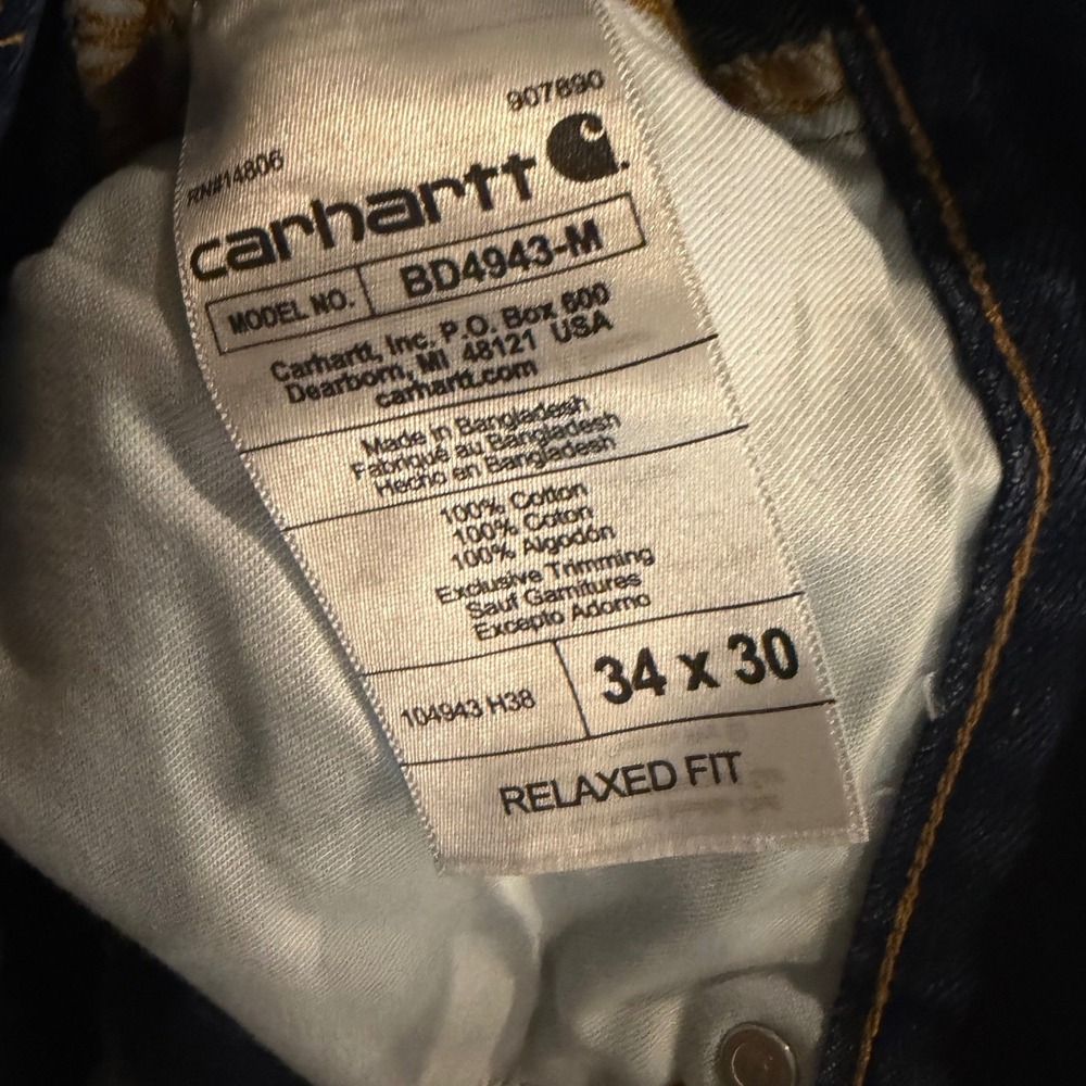 NEW! Carhartt Jeans Mens 34/30 Blue Relaxed Fit 5-Pocket Straight Leg BD4943-M - Picture 4 of 7
